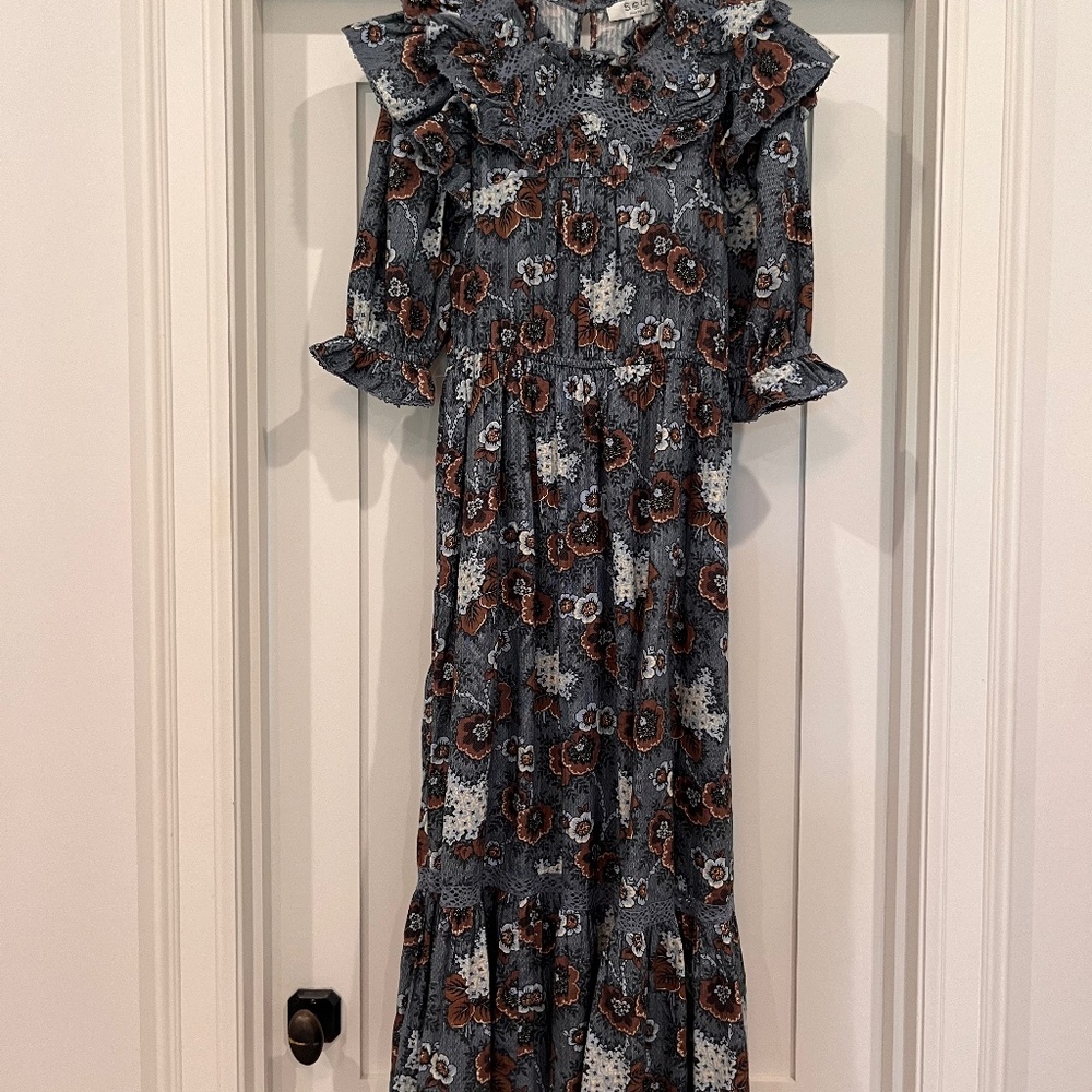 SEA Blue Smocked Midi Dress